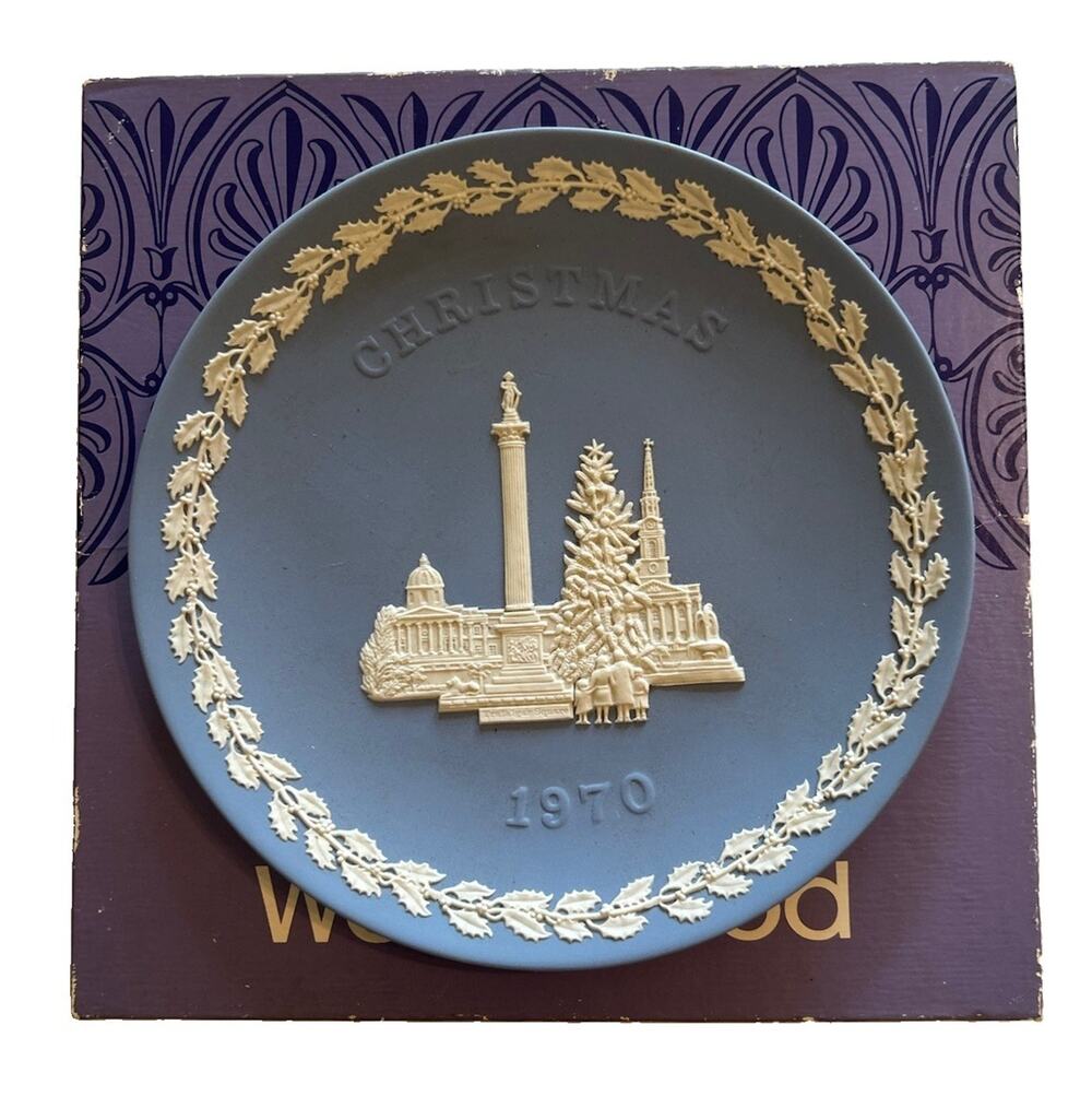 Vtg Wedgewood Jasperware Blue 8β Porcelain Plate Christmas 1970 Trafalgar Square